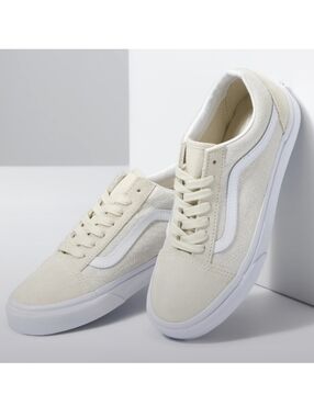 Vans Cream and White Old Skool Low-Top Sneakers